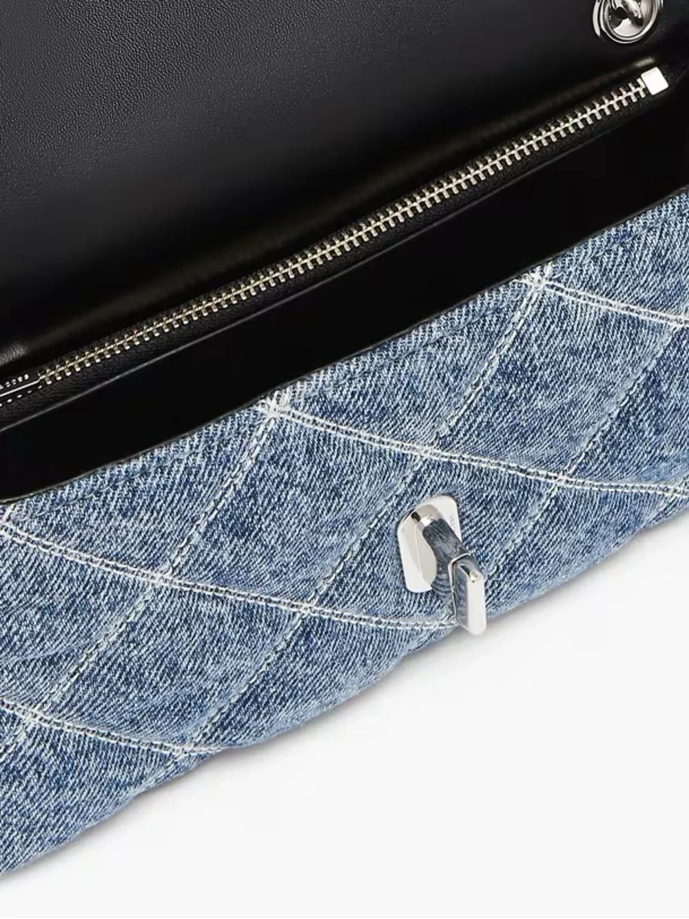 Dual Chain Denim Quilted Mini Crossbody Bag - Picture 4 of 5